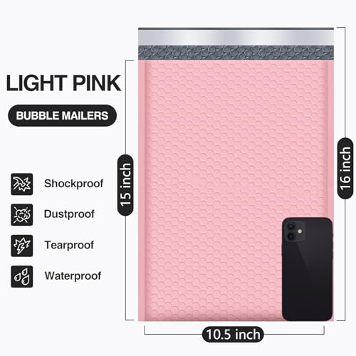 UCGOU Bubble Mailers 10.5x16 Inch Light Pink 25 Pack Poly Padded Envelopes Large #5 Mailing Packages Opaque Packaging Postal Self Seal Adhesive Waterproof Boutique Shipping Bags for Clothes - Image 2