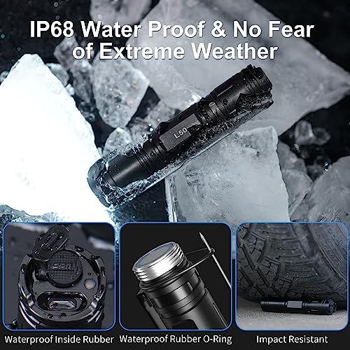 Wuben L50 Rechargeable Tactical Flashlights, 1200 Lumens, IP68 Waterproof, 5 Modes for Emergency, Rescue, Inspection, Hunting - Image 5
