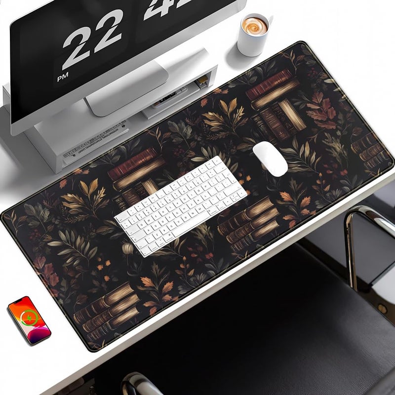 YKJWW Vintage Plant Desk Mat Gaming Large Mouse Pad, Vintage Books Gothic Desk Pad Bookcase Mouse Mat XXL Laptop Keyboard Pad, Laptop Keyboard Mousepad Aesthetic Accessories for Women 31.5" X 15.7" - Image 4