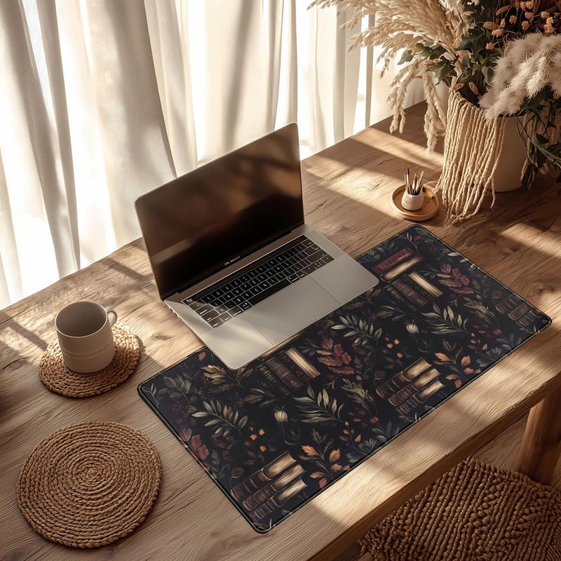 YKJWW Vintage Plant Desk Mat Gaming Large Mouse Pad, Vintage Books Gothic Desk Pad Bookcase Mouse Mat XXL Laptop Keyboard Pad, Laptop Keyboard Mousepad Aesthetic Accessories for Women 31.5" X 15.7" - Image 5