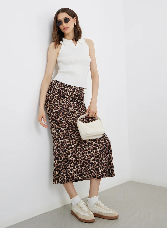 تايك تو Take Two Women Leopard Print Bodycon Midi Skirt