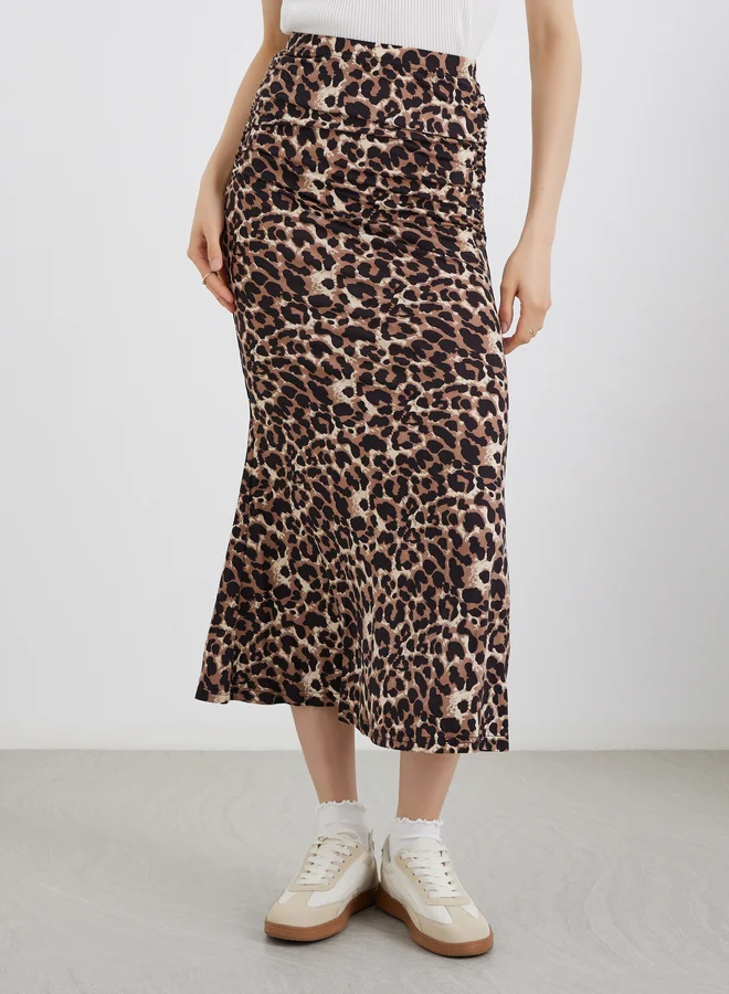 تايك تو Take Two Women Leopard Print Bodycon Midi Skirt