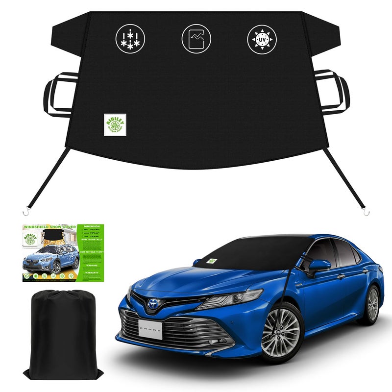 Aibiley Car Windshield Cover for Ice and Snow, Heavy-Duty 600D Polyester Oxford Cloth Waterproof Frost Guard Windshield Cover for Cars Suvs Trucks Vans,Windproof and Anti-Theft,Black,70W x 44D Inch - Image 1