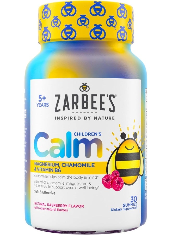 Zarbee's Children's Calm Gummy, Supports a Calm Mind & Body for Kids Ages 5+, Made with Magnesium, Chamomile & Vitamin B6, Natural Raspberry Flavor, 30 Gummies - Image 1