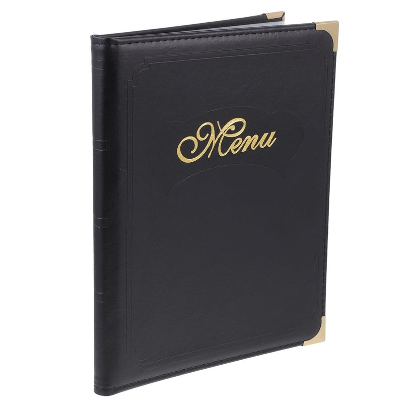 Leather A4 Restaurant Menu Display Folder, Page Cover, Black Menu Holder Book for Bar and Cafe Use - Image 1