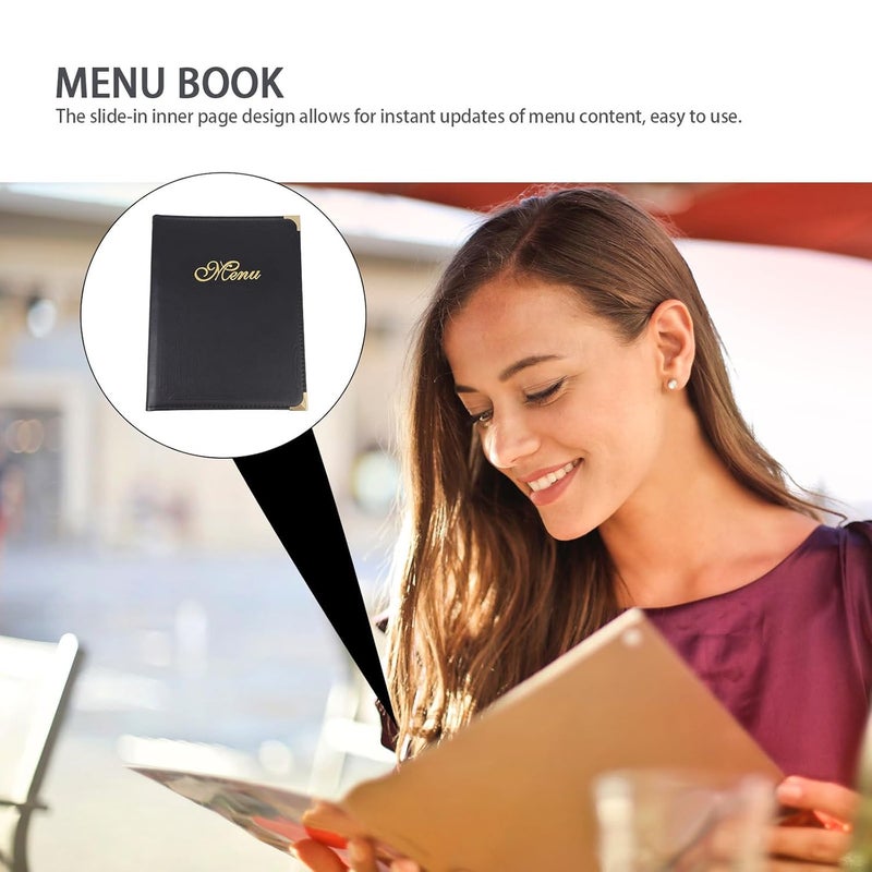 Leather A4 Restaurant Menu Display Folder, Page Cover, Black Menu Holder Book for Bar and Cafe Use - Image 3