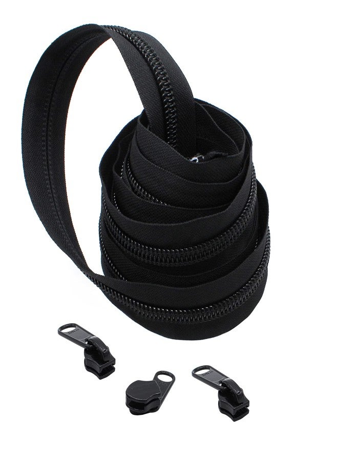 YKK® Zipper Chain 3 Yards YKK #10 Nylon Coil Chain Color Black (3 Yards/Pack Plus 3 Long Pull Sliders) - Image 1