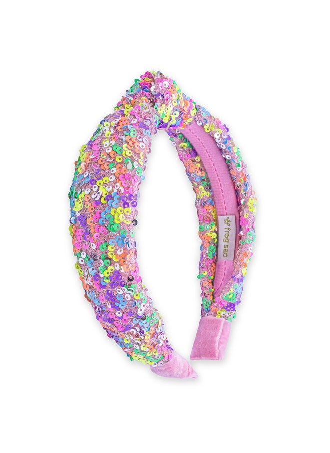 FROG SAC Sequin Knot Headband For Girls Rainbow Knotted Hair Bands Accessories For Kids Sparkly Iridescent Little Girl Headbands Cute Sequined Hairbands For Tweens Back To School  - Image 1
