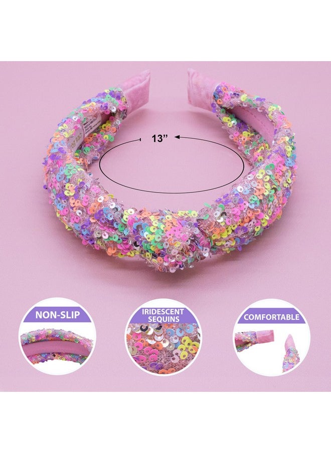 FROG SAC Sequin Knot Headband For Girls Rainbow Knotted Hair Bands Accessories For Kids Sparkly Iridescent Little Girl Headbands Cute Sequined Hairbands For Tweens Back To School  - Image 4