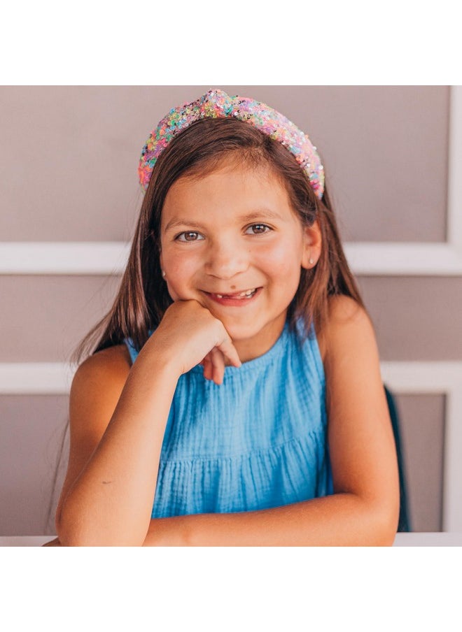 FROG SAC Sequin Knot Headband For Girls Rainbow Knotted Hair Bands Accessories For Kids Sparkly Iridescent Little Girl Headbands Cute Sequined Hairbands For Tweens Back To School  - Image 2