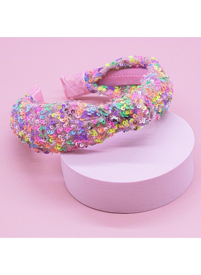 FROG SAC Sequin Knot Headband For Girls Rainbow Knotted Hair Bands Accessories For Kids Sparkly Iridescent Little Girl Headbands Cute Sequined Hairbands For Tweens Back To School  - Image 5