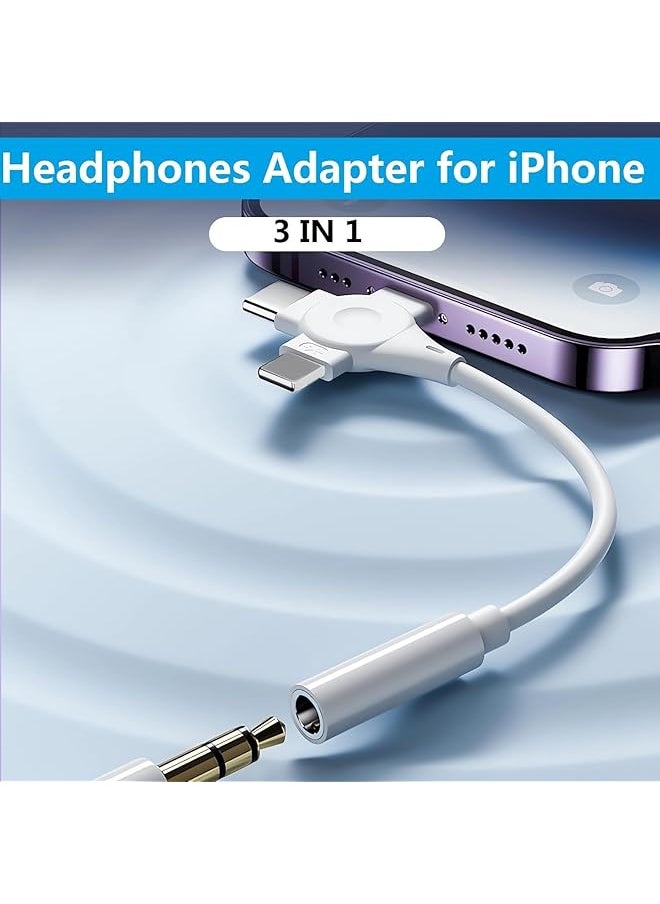 erorex - Adapter For Iphone Headphone 3 In 1 Lightning To 3.5Mm Headphone Jack Aux Audio Adapter Usb Type C Dongle For Iphone 15 15 Pro Max For Iphone 14 13 12 11 Xs Xr 8 7 6 Ipad Galaxy - Image 1