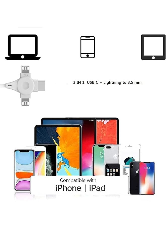 erorex - Adapter For Iphone Headphone 3 In 1 Lightning To 3.5Mm Headphone Jack Aux Audio Adapter Usb Type C Dongle For Iphone 15 15 Pro Max For Iphone 14 13 12 11 Xs Xr 8 7 6 Ipad Galaxy - Image 1