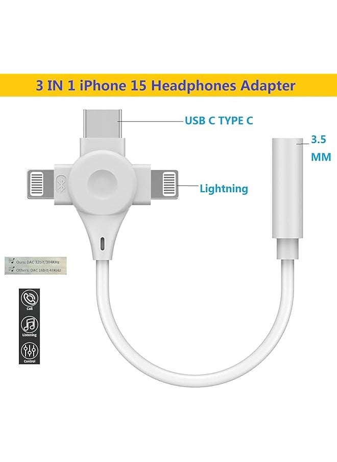 erorex - Adapter For Iphone Headphone 3 In 1 Lightning To 3.5Mm Headphone Jack Aux Audio Adapter Usb Type C Dongle For Iphone 15 15 Pro Max For Iphone 14 13 12 11 Xs Xr 8 7 6 Ipad Galaxy - Image 1