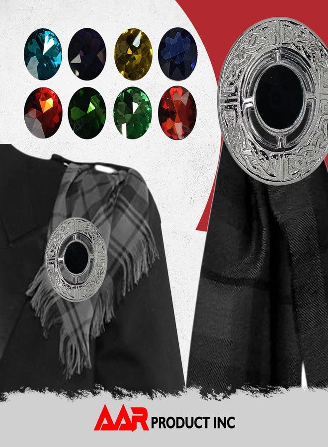 AAR Men's Celtic Kilt Brooch Scottish Fly Plaid Pin Stones Chrome Plated Jewelry 3" Diameter - Image 2