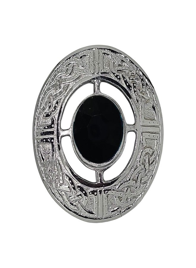 AAR Men's Celtic Kilt Brooch Scottish Fly Plaid Pin Stones Chrome Plated Jewelry 3" Diameter - Image 1