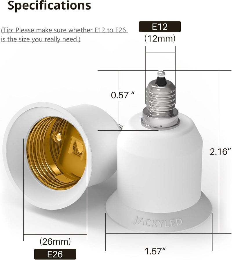 JACKYLED 5-Pack E12 to E26 Adapter, Chandelier Light Socket, Candelabra E12 to Medium Socket E26/E27 Converter Bulb Base Adapter Converter for Ceiling Fans Light, Pendant Light, Chandelier - Image 2