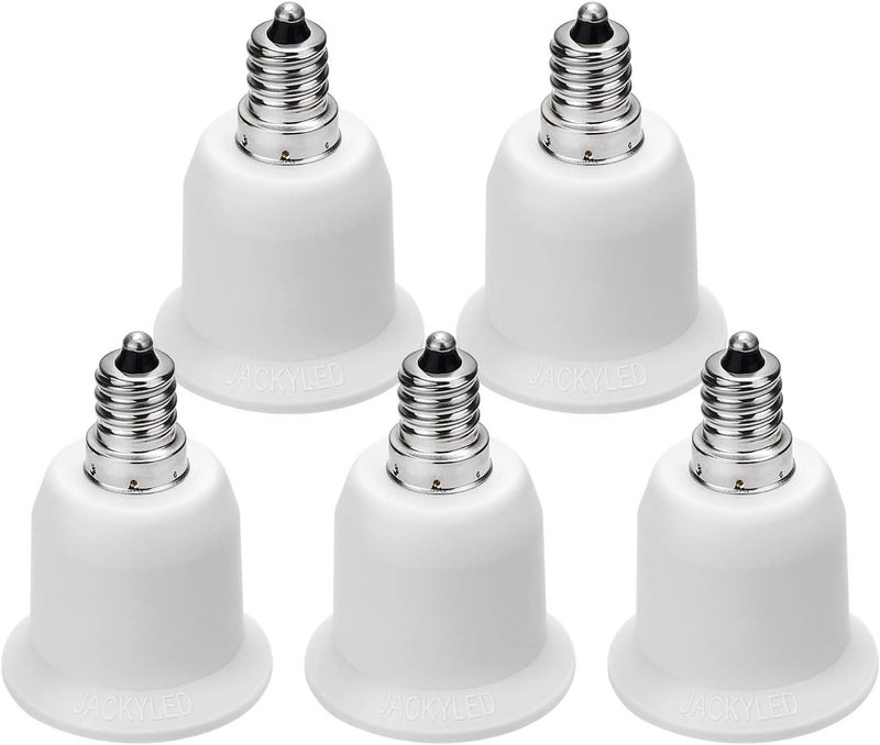 JACKYLED 5-Pack E12 to E26 Adapter, Chandelier Light Socket, Candelabra E12 to Medium Socket E26/E27 Converter Bulb Base Adapter Converter for Ceiling Fans Light, Pendant Light, Chandelier - Image 1