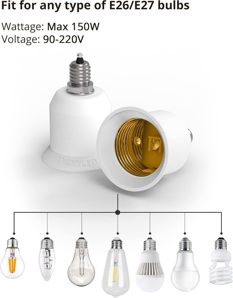 JACKYLED 5-Pack E12 to E26 Adapter, Chandelier Light Socket, Candelabra E12 to Medium Socket E26/E27 Converter Bulb Base Adapter Converter for Ceiling Fans Light, Pendant Light, Chandelier - Image 4