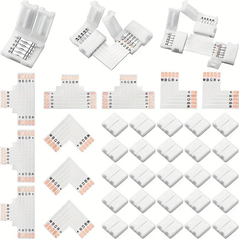 موصل شريط LED RGBW 5 دبابيس 10 مم، 38 قطعة مشبك توصيل سريع لإضاءة المنزل DIY والإضاءة الخلفية للتلفاز وديكور الخزائن - Image 1
