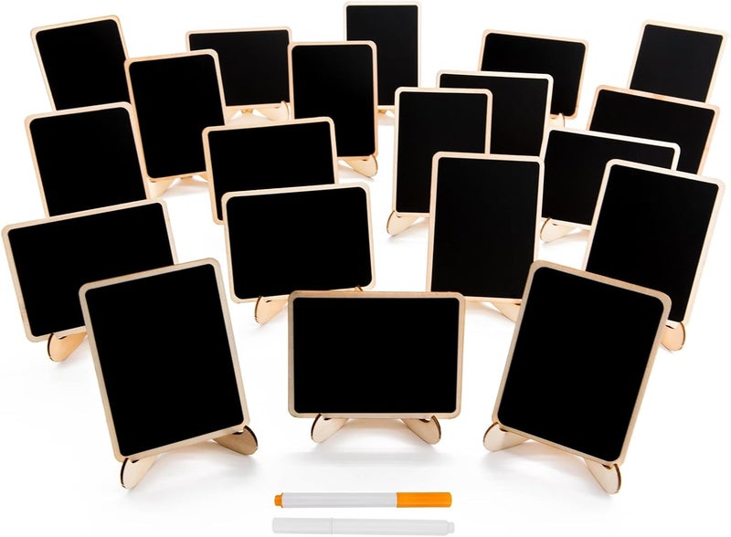 DSTELIN 20 Pack Wood Mini Chalkboards Signs with Support Easels, Place Cards, Small Rectangle Chalkboards Blackboard for Weddings, Birthday Parties, Message Board Signs and Event Decorations - Image 1