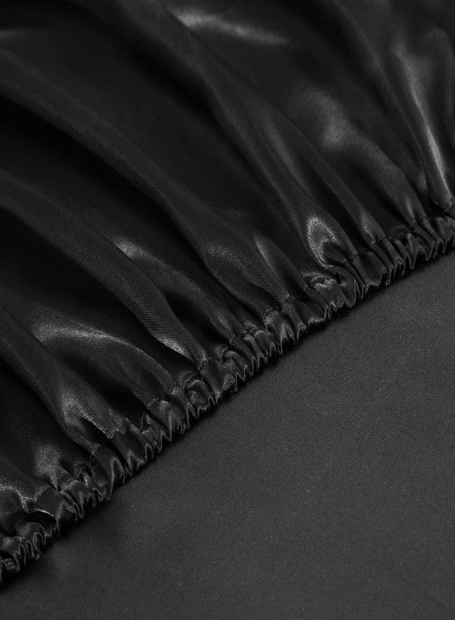 MILVOWOC Satin Fitted Sheet Twin XL, Black Single, Luxury Deep Pocket Bottom Bed Sheet, Soft Silky Bedding - Image 4