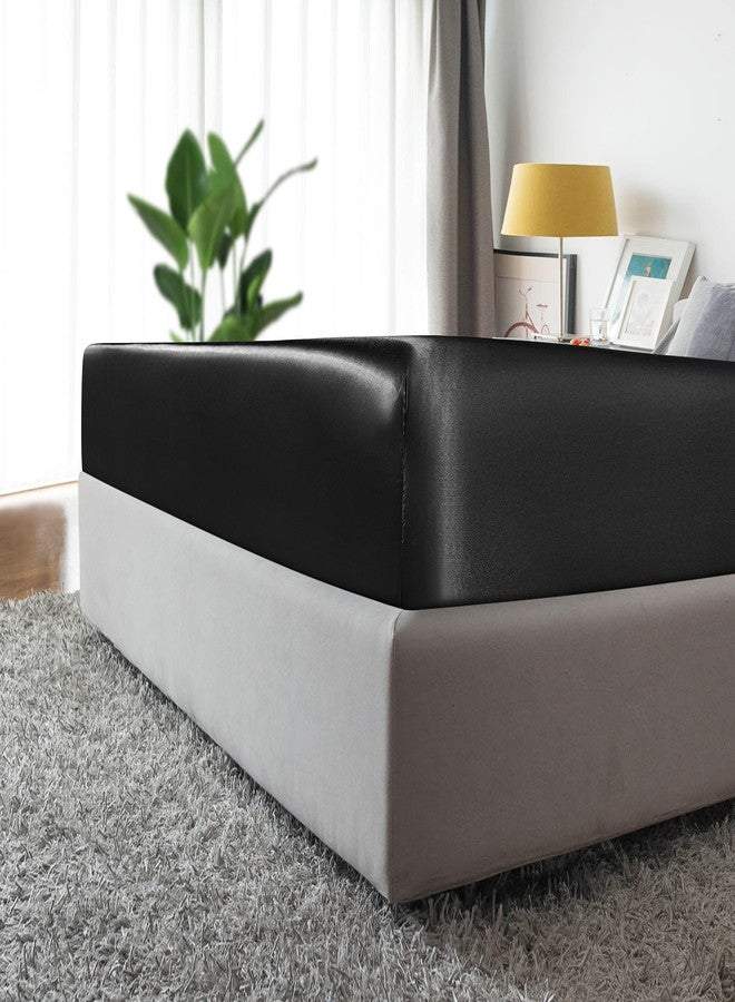 MILVOWOC Satin Fitted Sheet Twin XL, Black Single, Luxury Deep Pocket Bottom Bed Sheet, Soft Silky Bedding - Image 3