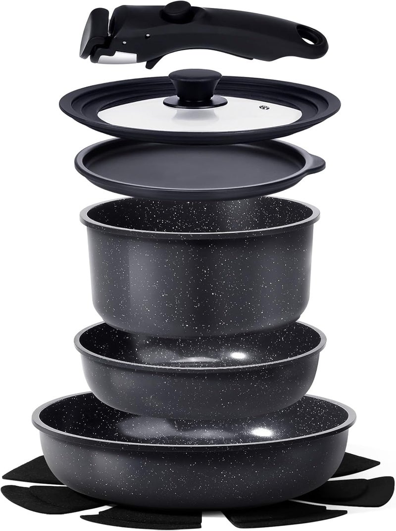 GIPP Individual & group usable Ceramic Non Stick Pots and Pans Set,Nonstick Detachable Handle Cookware Sets,Healthy Non Toxic PFAS PFOA & PTFE Free, Dishwasher ?Oven Safe, Induction Kitchen Pot and Pan, 8 Piece Grey Dense material - Image 1