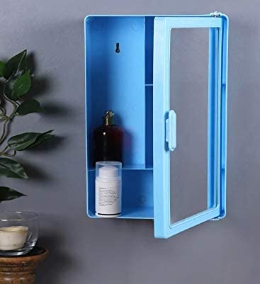 Maskey Size 14 x 10 x 4 Inches Small Designer Multiuse Virgin Plastic Small StorageMedicineBathroom Mirror Cabinet for Home and Corporate Use Anglo Blue - Image 2