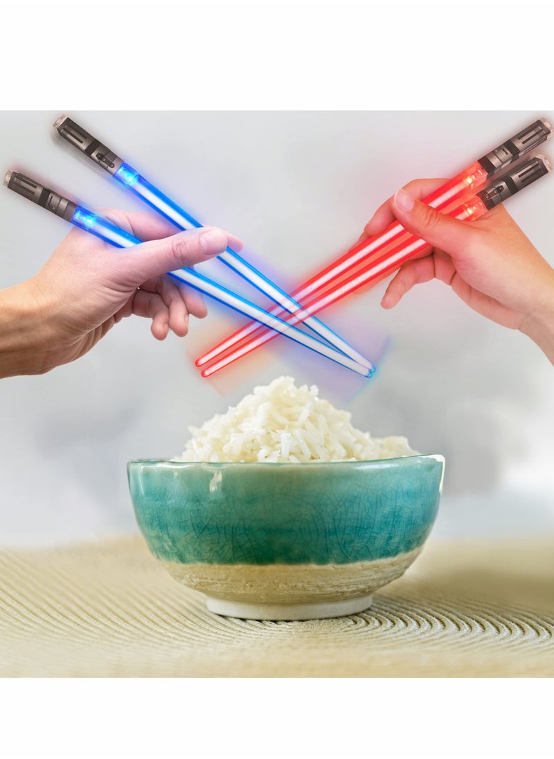 Excefore - Light Up Lightsaber Chopsticks,LED Glowing Light Saber Chop Sticks Reuseable Sushi Lightup Sabers Bright LEDs - Red and Blue(2 Pairs) - Image 1