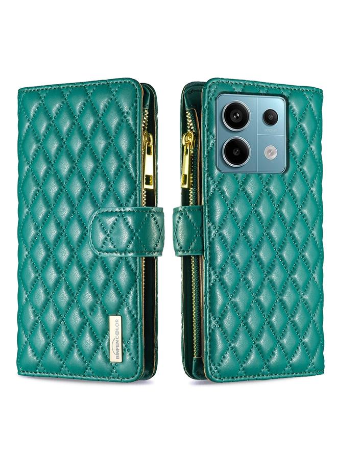 The Bros Case For Xiaomi Poco M6 Pro 4G Diamond Lattice Zipper Wallet Leather Flip Phone Case