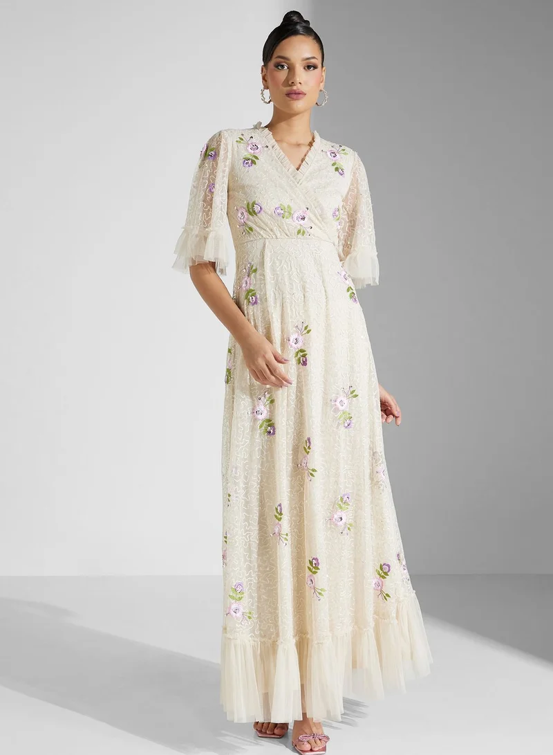 Frock and Frill Floral Embroidered Dress