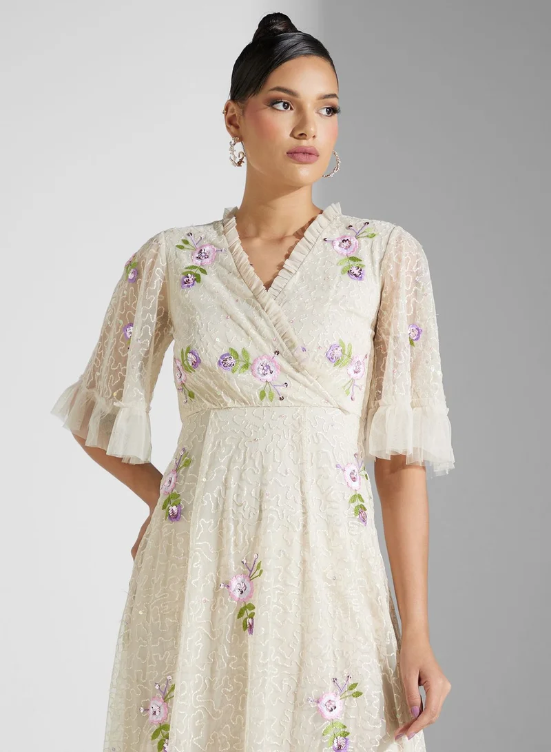 Frock and Frill Floral Embroidered Dress