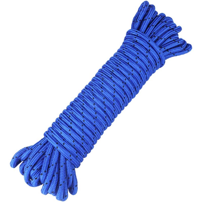 jijAcraft 8MM Royal Blue Nylon Rope Thick Nylon Washing Line 20M Solid Binding Hanging Twisted Cord Heavy Duty Rope for Garden Hammock Camping Trips Marine Rigging Blue with Black Dots