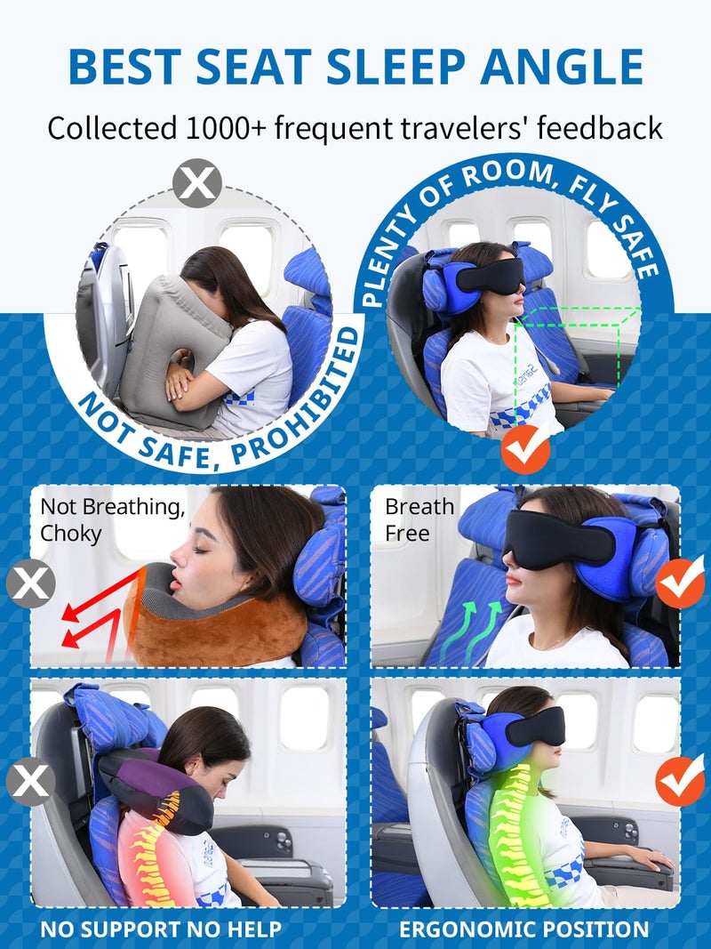 SARISUN Travel Pillows for Airplanes, 2 Pack Airplane Pillows for Long Flight with Sleep Eye Mask, Plane Head Strap for Road Trip, 360Â° Support for Sleeping, Stop Bobblehead Travel Essentials, Black - Image 3