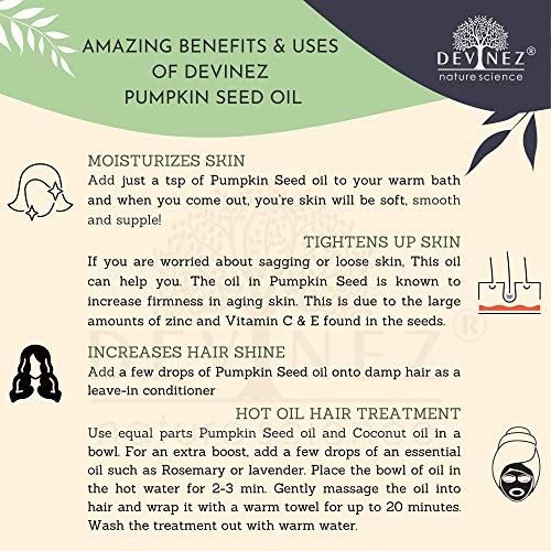 Devinez Pumpkin Seed Pure Cold Pressed Certified Oil, 250ml with Flip-Top Cap - 100% Pure, Natural & Undiluted for hair loss, Younger looking, healthier skin & Natural Remedies - Image 5