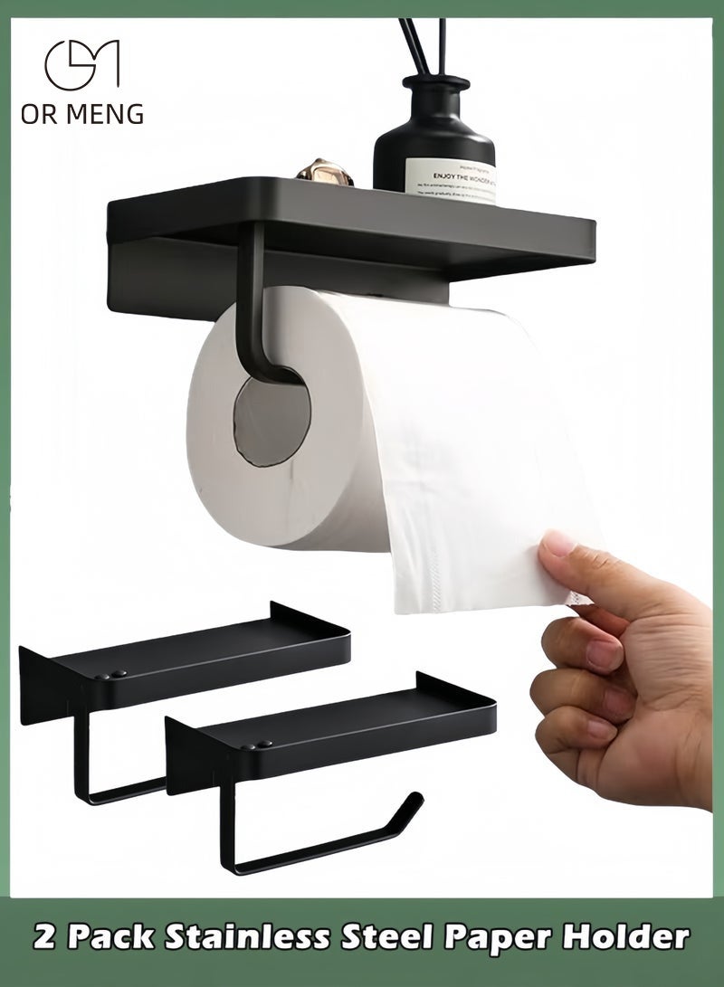 OR MENG Multifunctional Toilet Paper Holder, Tissue Holder for Bathroom With Shelf, Phone Holder, Watch and Accessories Tray, Wall-Mounted Space-Saving Organizer (2 Pack, Black) - Image 4