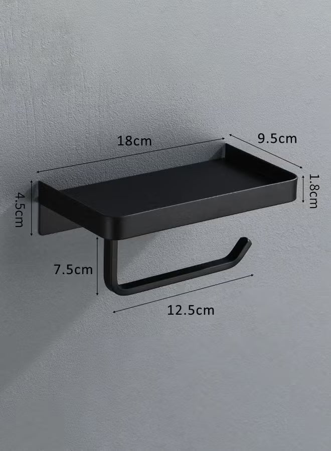 OR MENG Multifunctional Toilet Paper Holder, Tissue Holder for Bathroom With Shelf, Phone Holder, Watch and Accessories Tray, Wall-Mounted Space-Saving Organizer (2 Pack, Black) - Image 1