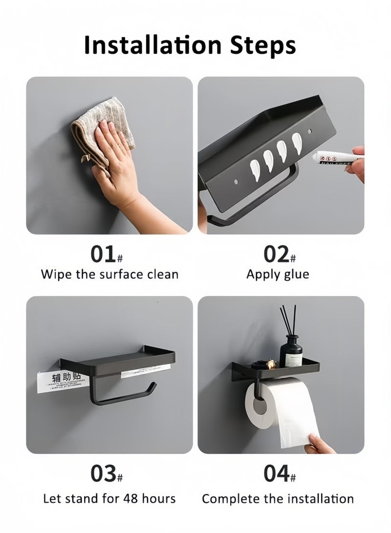 OR MENG Multifunctional Toilet Paper Holder, Tissue Holder for Bathroom With Shelf, Phone Holder, Watch and Accessories Tray, Wall-Mounted Space-Saving Organizer (2 Pack, Black) - Image 5