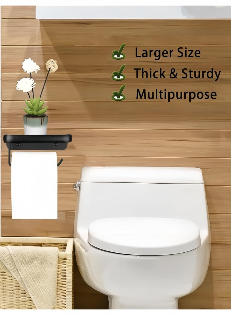 OR MENG Multifunctional Toilet Paper Holder, Tissue Holder for Bathroom With Shelf, Phone Holder, Watch and Accessories Tray, Wall-Mounted Space-Saving Organizer (2 Pack, Black) - Image 3