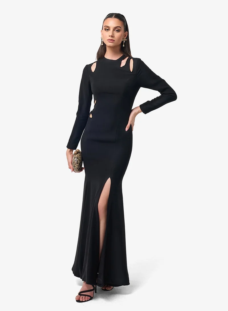 Threadz By Ajooni  Side Slit Cutout Maxi Dress for Women | Best Price UAE