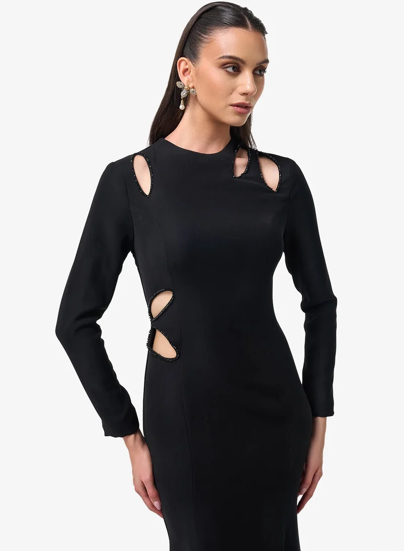 Threadz By Ajooni  Side Slit Cutout Maxi Dress for Women | Best Price UAE
