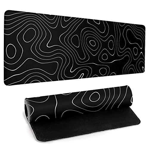 Llzdeuan Large Topographic Map Gaming Mouse Pad for Desk Black Desk Pad with NonSlip Rubber Base Stitched Edge Desk Organizers and Accessories Desk Decor - Image 1