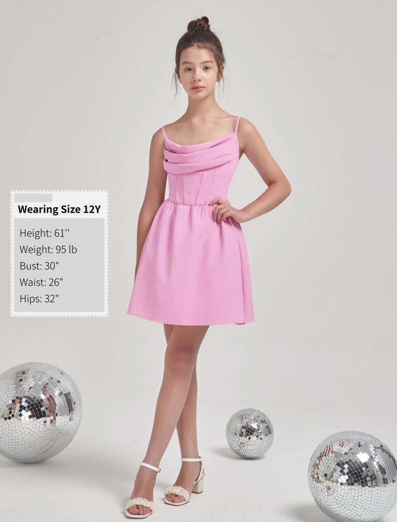 EXARUS Girls Formal Dress Tween Party Dance Spaghetti Strap Birthday Cocktail Teen Junior Wedding HOCO Ruffle Mini Elegant Dresses Light Hot Pink 10 Years - Image 5