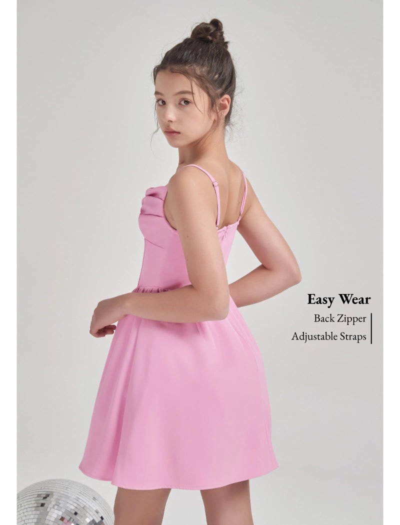 EXARUS Girls Formal Dress Tween Party Dance Spaghetti Strap Birthday Cocktail Teen Junior Wedding HOCO Ruffle Mini Elegant Dresses Light Hot Pink 10 Years - Image 3