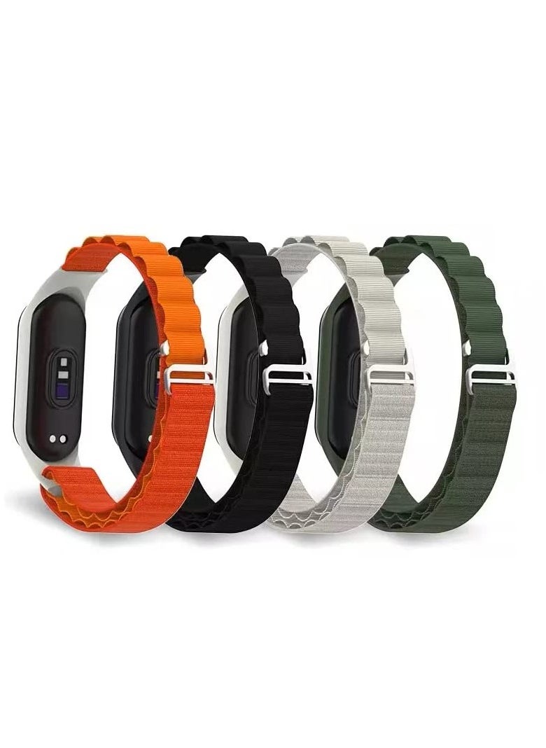 O Ozone Alpine Loop [Pack of 4] Compatible with Xiaomi Mi Band 7/ 6/ 5 Soft Breathable Nylon Sport Strap with Metal G Hook Replacement Wristband for Women Men-Starlight/Orange/Green/ Black  - Image 1