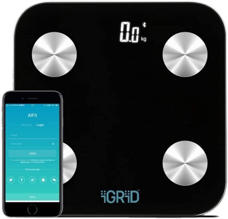 iGRiD Smart Bluetooth BMI Weight Machine for Body Weight, 17 Essential Parameters with ALFit App, Body Fat Analyzer, Full Body Composition Scale with LED Light, Lightweight & Portable, 1-Year Warranty - Image 1
