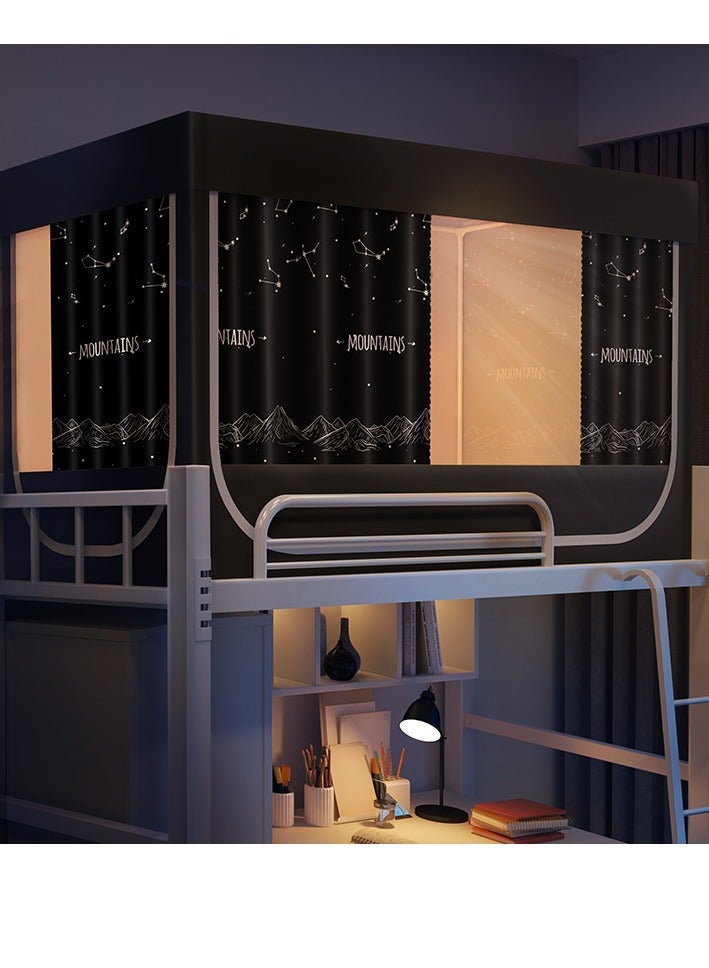 Bluejw Bed Canopy Tents Curtain Blackout Single Bed Tent Student Shading Cloth Canopy Dormitory Mosquito Net Sleep Privacy Protection with Frame for Children Bedroom Dark Black with Cartoon Star Pattern - Image 1