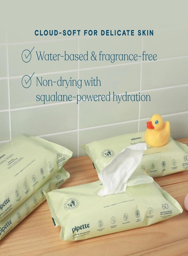 Pipette Water-Based Baby Wipes, 240 Count (Pack of 4, Fragrance‑Free & Gentle, Made with 100% Plant‑Derived Fibers, Squalane‑Infused for Soft, Moisturized Skin - Image 2