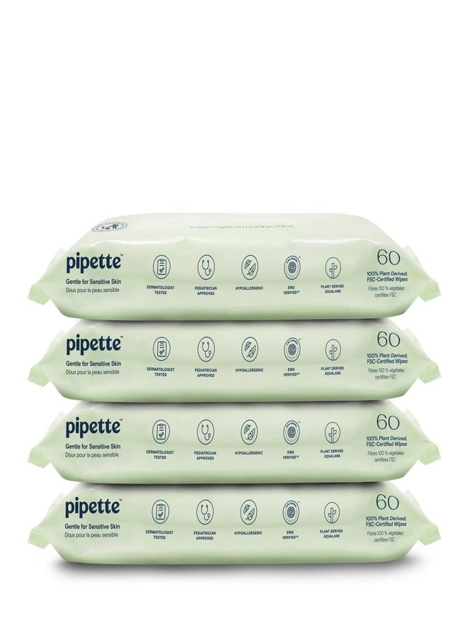 Pipette Water-Based Baby Wipes, 240 Count (Pack of 4, Fragrance‑Free & Gentle, Made with 100% Plant‑Derived Fibers, Squalane‑Infused for Soft, Moisturized Skin - Image 1